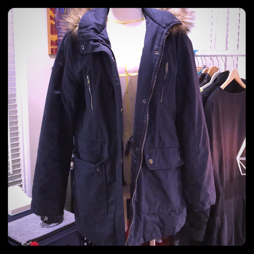 Glamsia faux fur hood navy coat